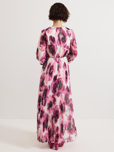 Phase Eight Natalia Floral Pleated Maxi Dress, Pink/Multi - view 2, Pink/Multi