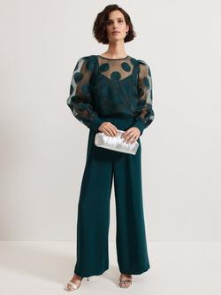 Phase Eight Davina Spot Sheer Wrap Jumpsuit, Dark Green, Dark Green