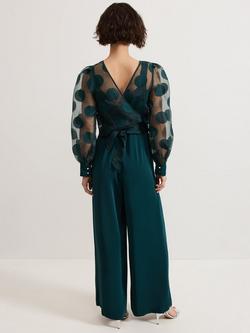 Phase Eight Davina Spot Sheer Wrap Jumpsuit, Dark Green - view 2, Dark Green
