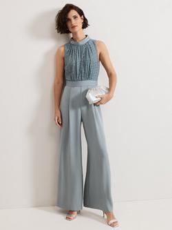 Phase Eight Eliza Textured Bodice Wide Leg Jumpsuit, Eau De Nil, Eau De Nil