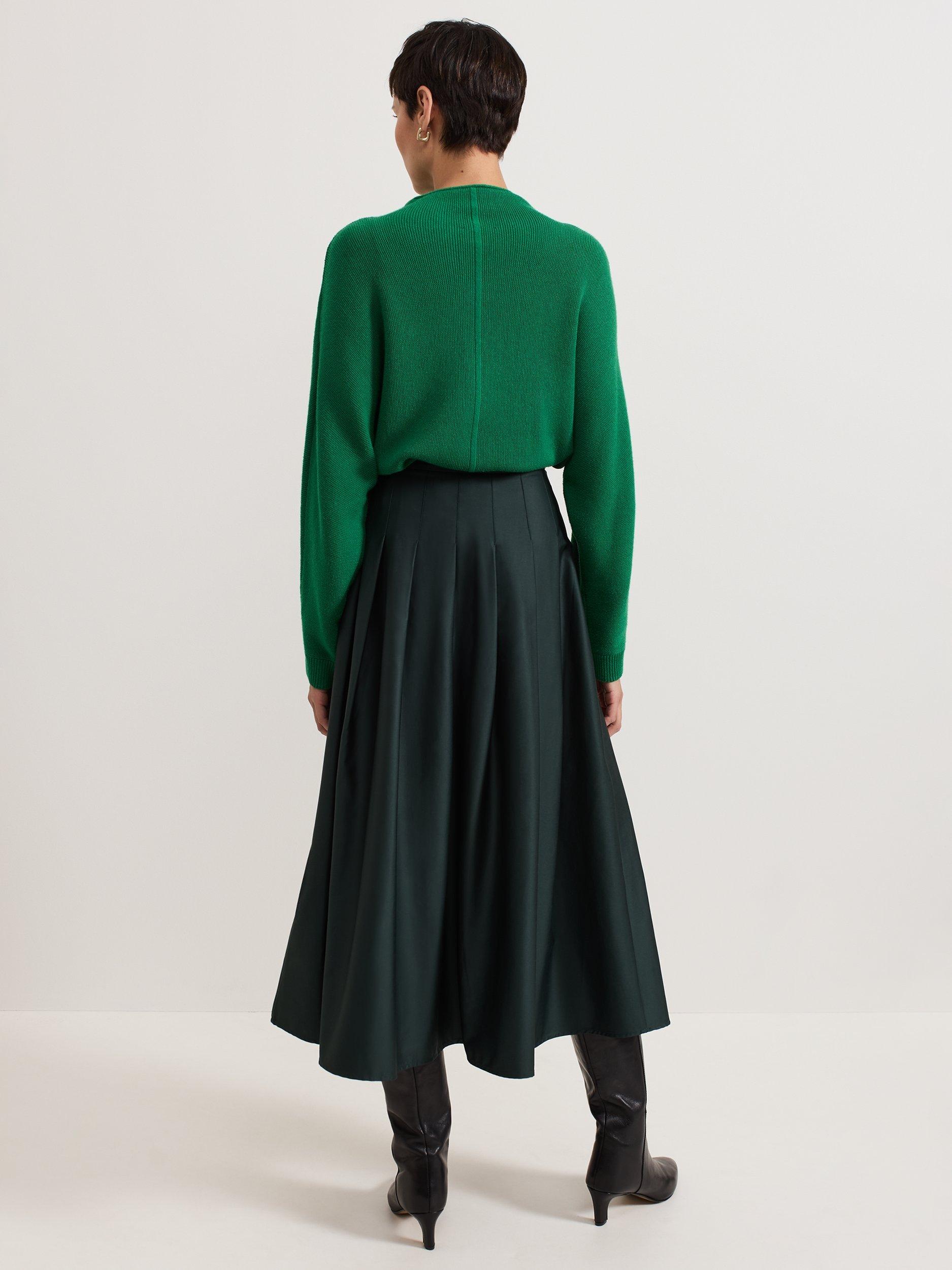 Product image 2 of 9, which shows Phase Eight Susie Pleated Midi Skirt, Dark Green, 8