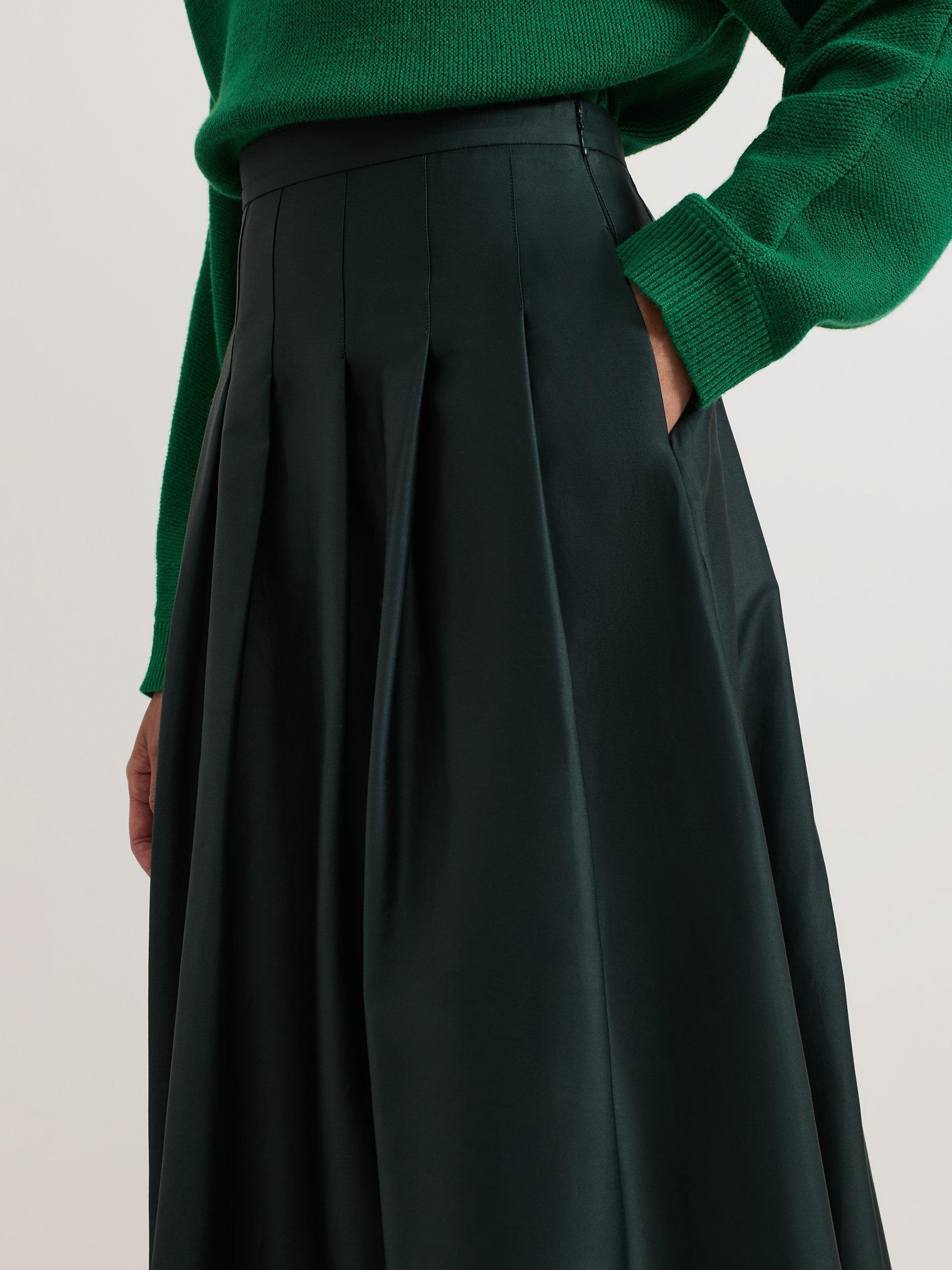 Product image 4 of 9, which shows Phase Eight Susie Pleated Midi Skirt, Dark Green, 8
