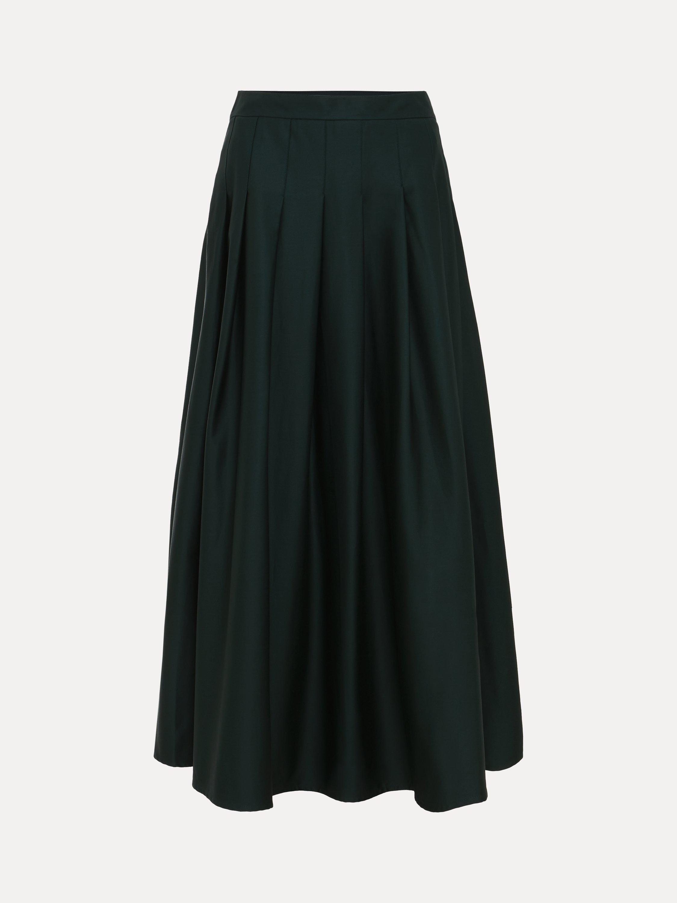 Product image 5 of 9, which shows Phase Eight Susie Pleated Midi Skirt, Dark Green, 8