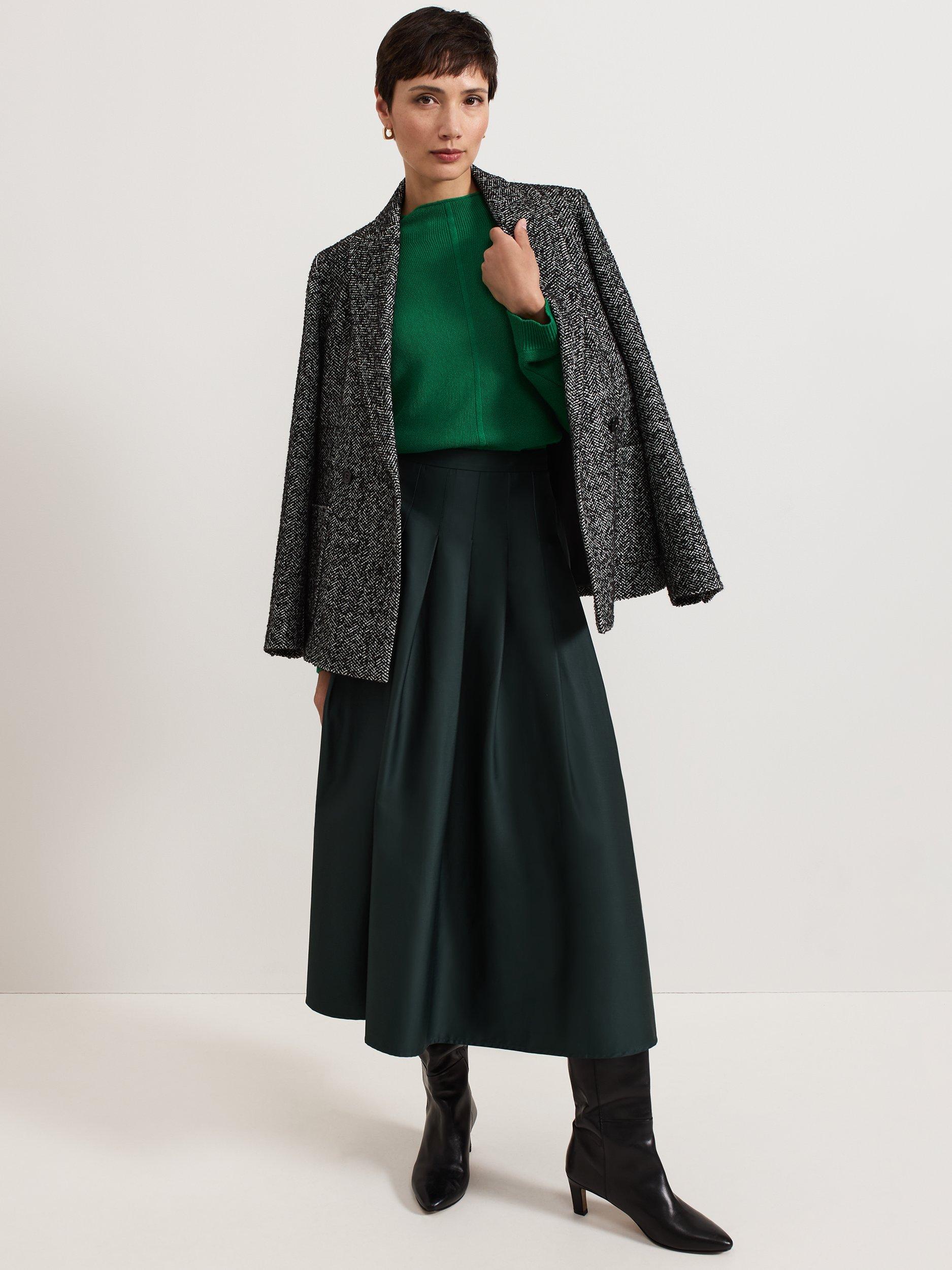 Product image 8 of 9, which shows Phase Eight Susie Pleated Midi Skirt, Dark Green, 8
