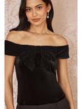 Mela Velvet Bardot Top, Black