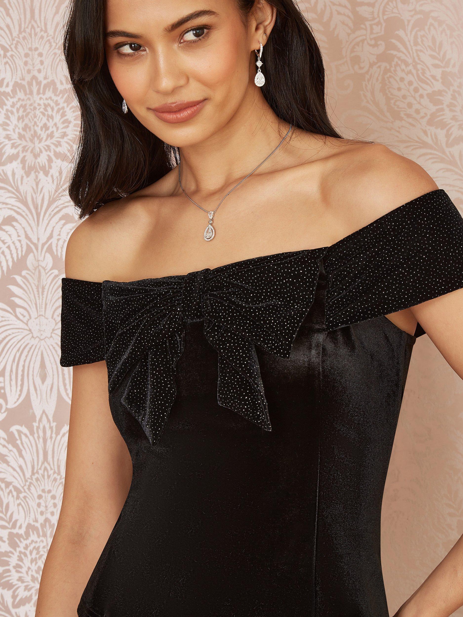 Mela Velvet Bardot Top Black