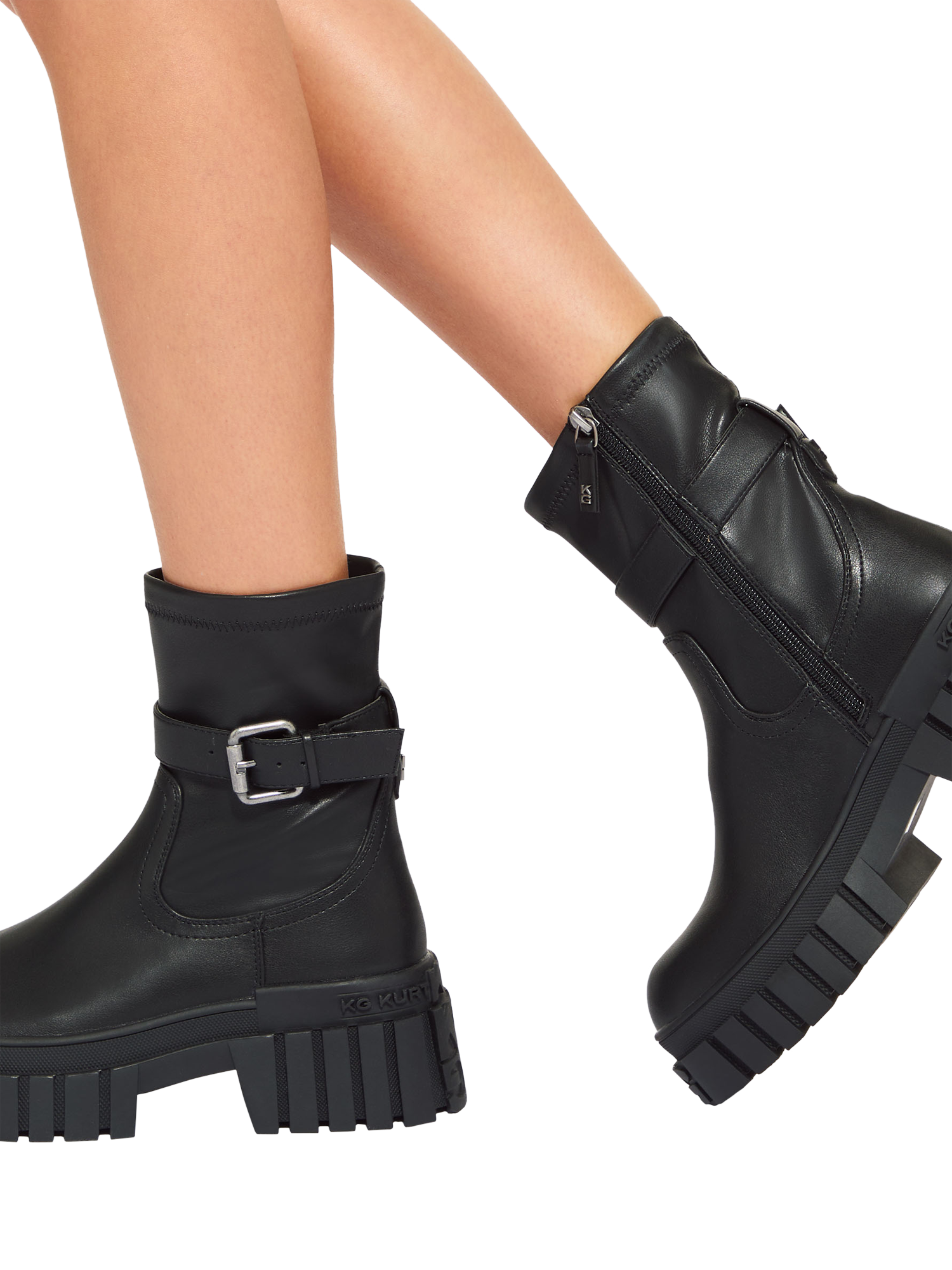 Product image 2 of 5, which shows KG Kurt Geiger Tegan Sock Buckle Boots, Black, 3