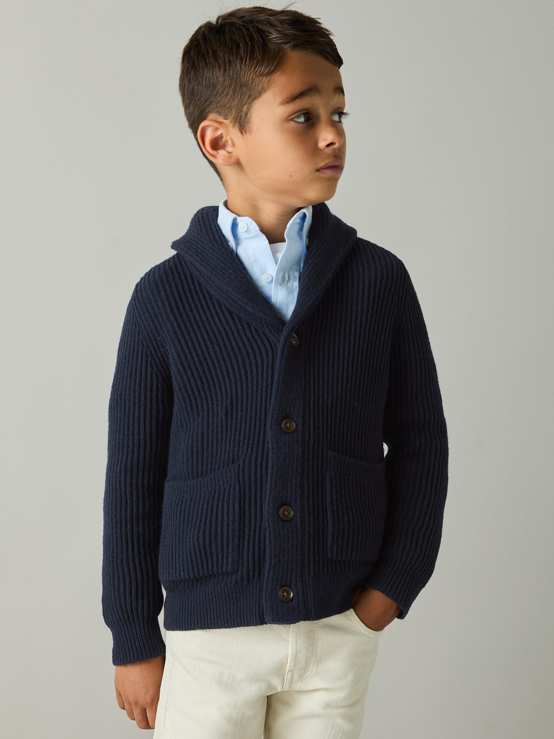 Reiss Kids' Nimbus Wool Blend Ribbed Cardigan, Navy