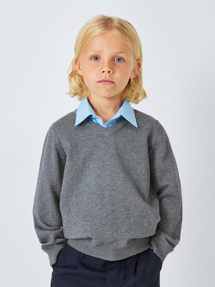 John Lewis Unisex V-Neck School Jumper - view 2, Grey