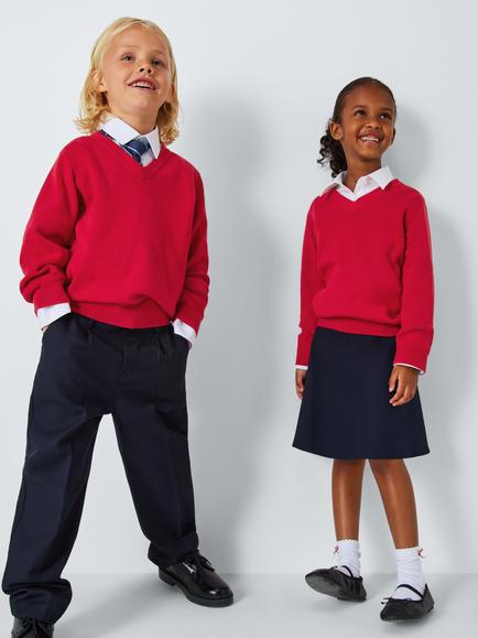 John Lewis Unisex V-Neck School Jumper, Red