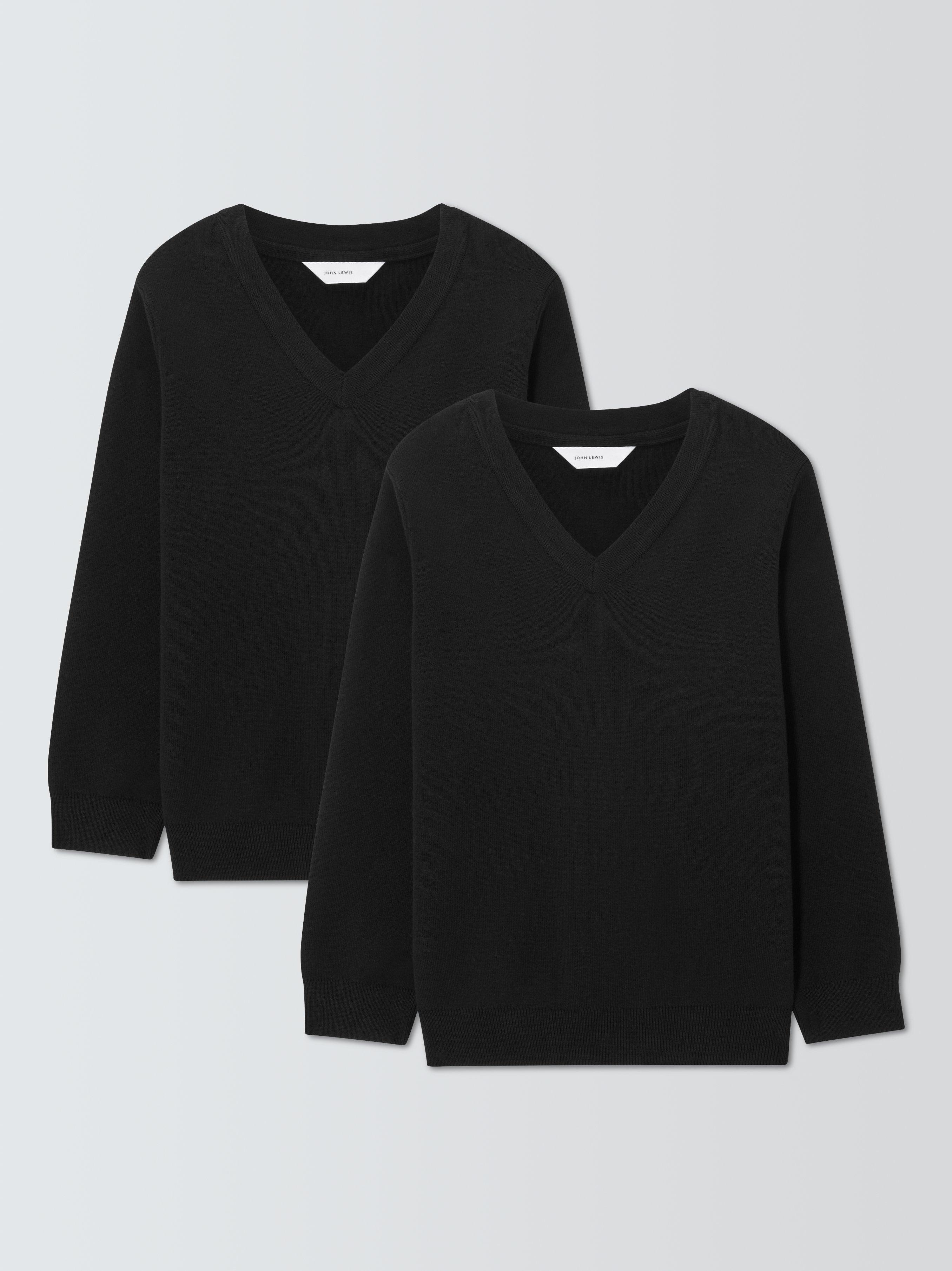 Product image 1 of 7, which shows John Lewis ANYDAY Unisex V-Neck School Jumpers, Pack of 2, Black, 3 years
