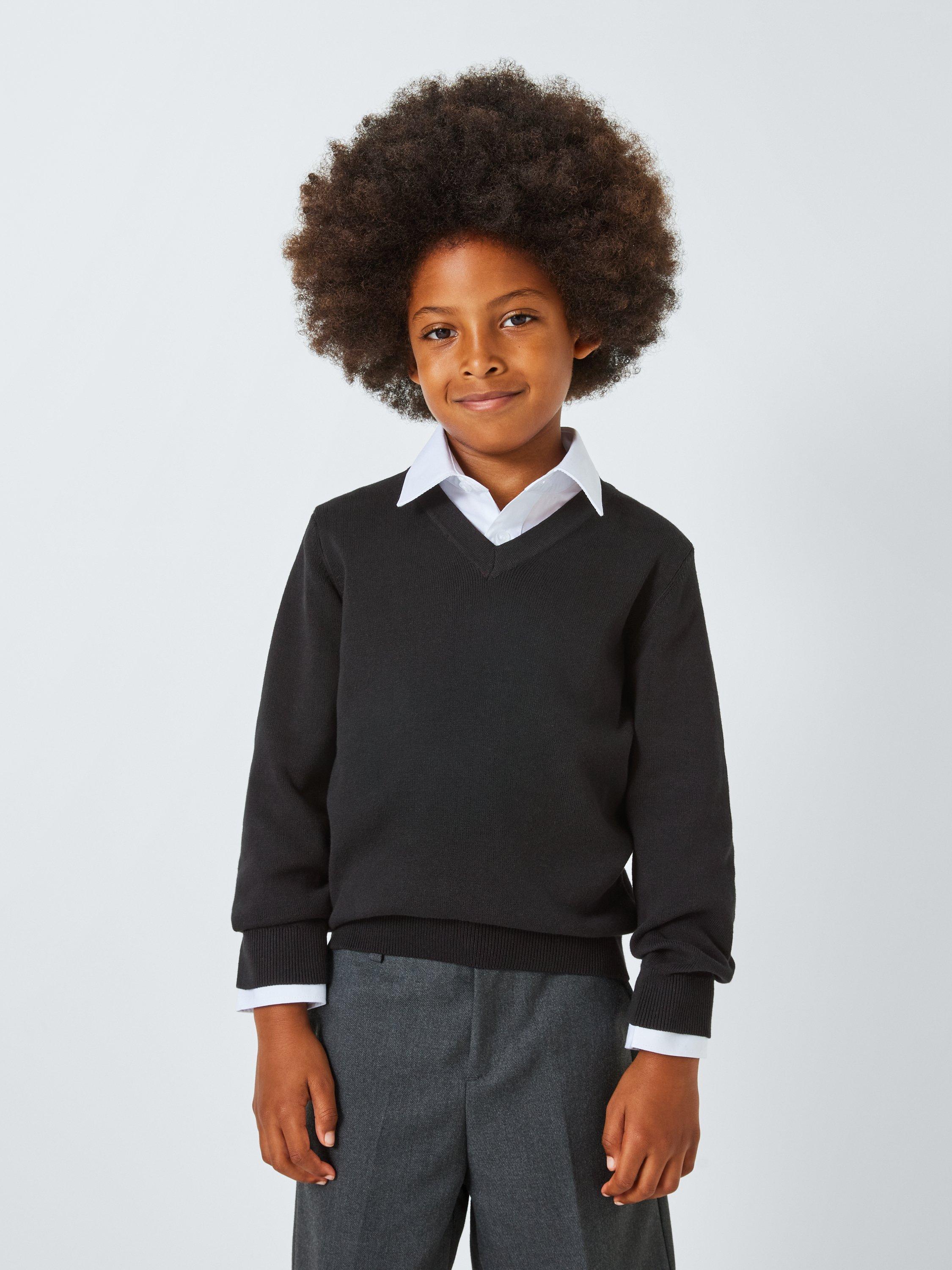 Product image 3 of 7, which shows John Lewis ANYDAY Unisex V-Neck School Jumpers, Pack of 2, Black, 3 years