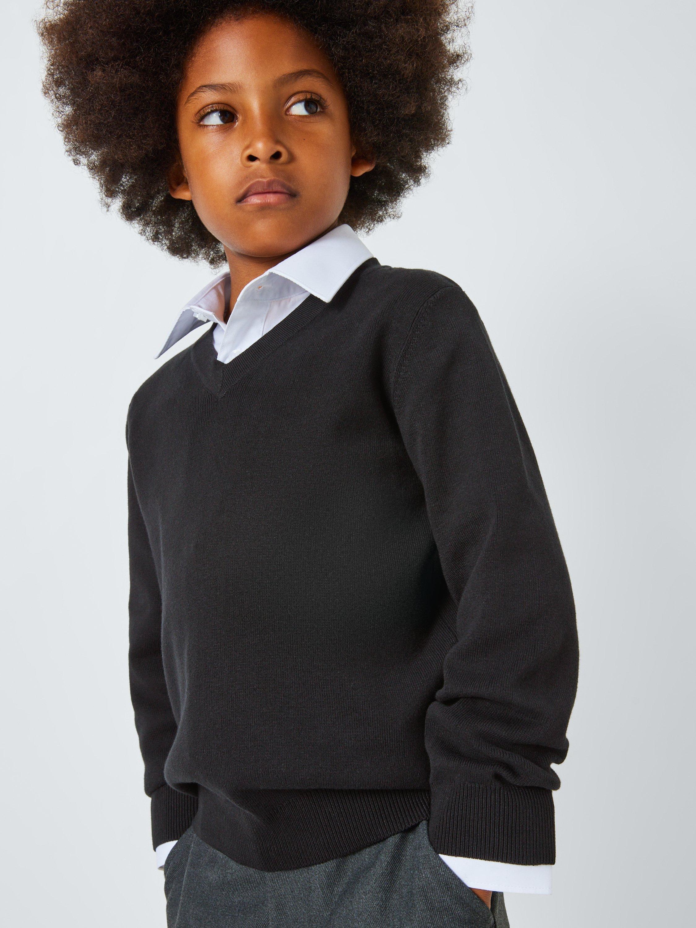 Product image 7 of 7, which shows John Lewis ANYDAY Unisex V-Neck School Jumpers, Pack of 2, Black, 3 years
