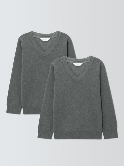 John Lewis Unisex V-Neck School Jumpers, Pack of 2, Grey