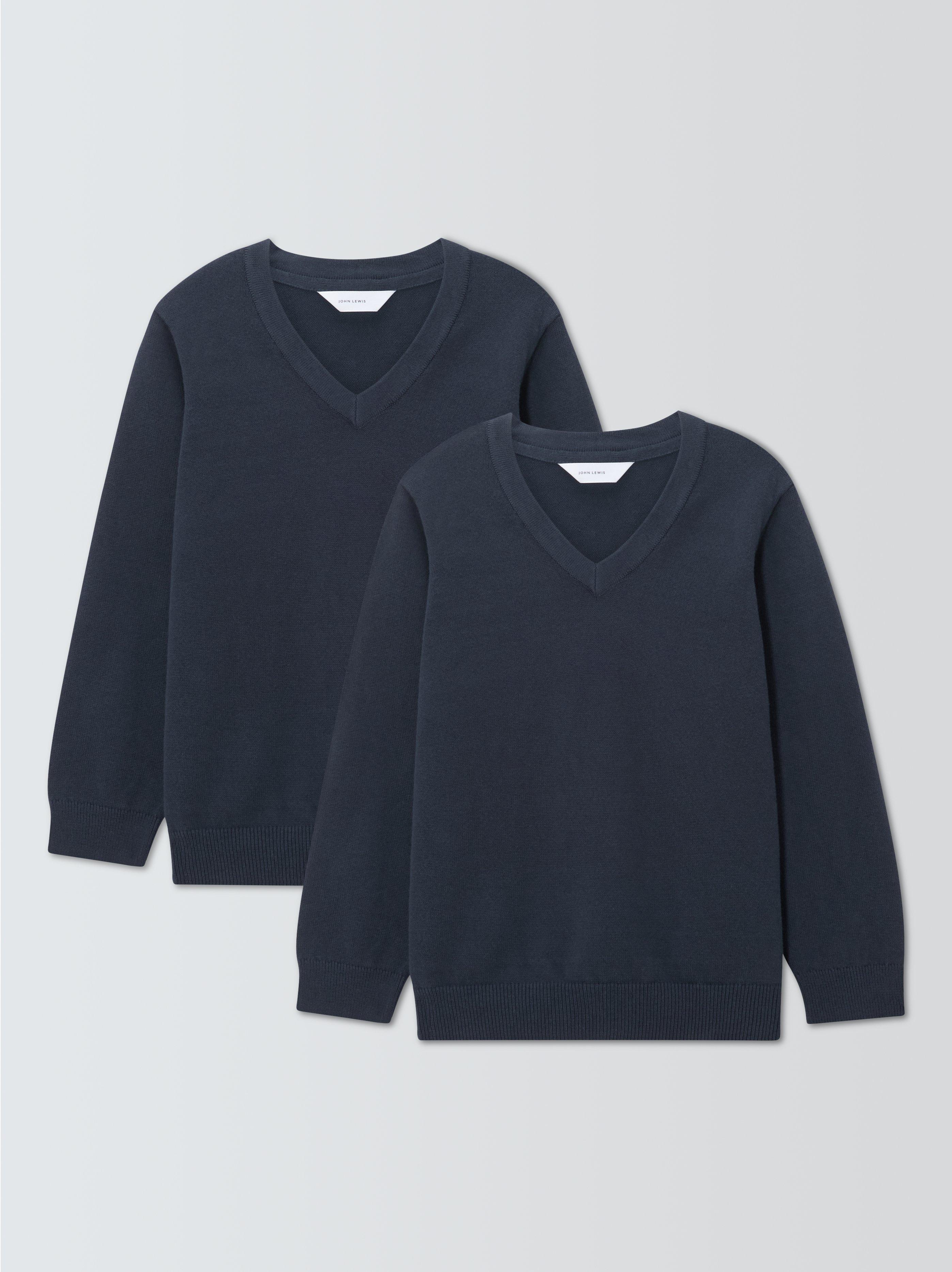 Product image 1 of 8, which shows John Lewis ANYDAY Unisex V-Neck School Jumpers, Pack of 2, Navy, 3 years