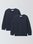 John Lewis ANYDAY Unisex V-Neck School Jumpers, Pack of 2, Navy