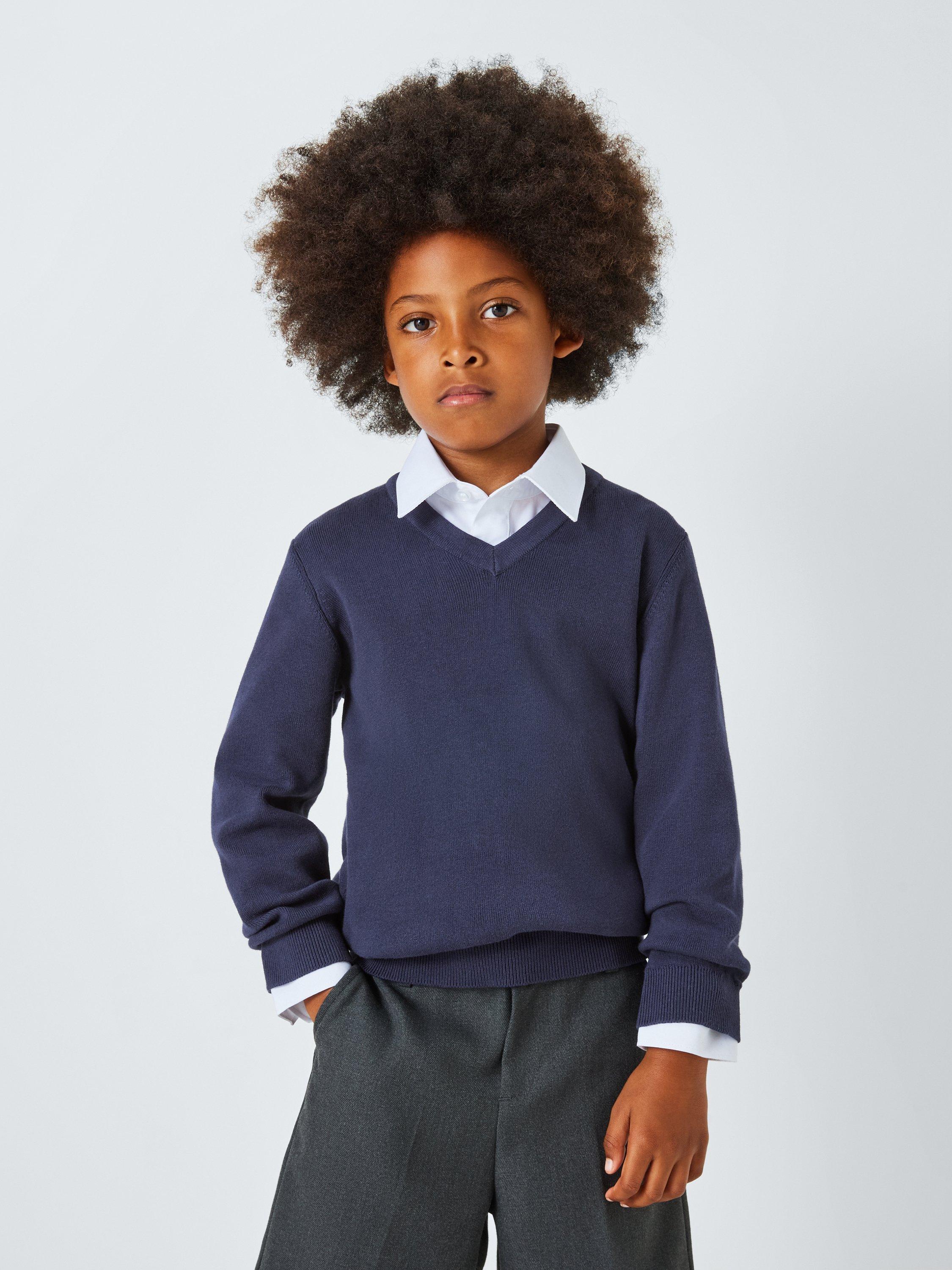 Product image 4 of 8, which shows John Lewis ANYDAY Unisex V-Neck School Jumpers, Pack of 2, Navy, 3 years