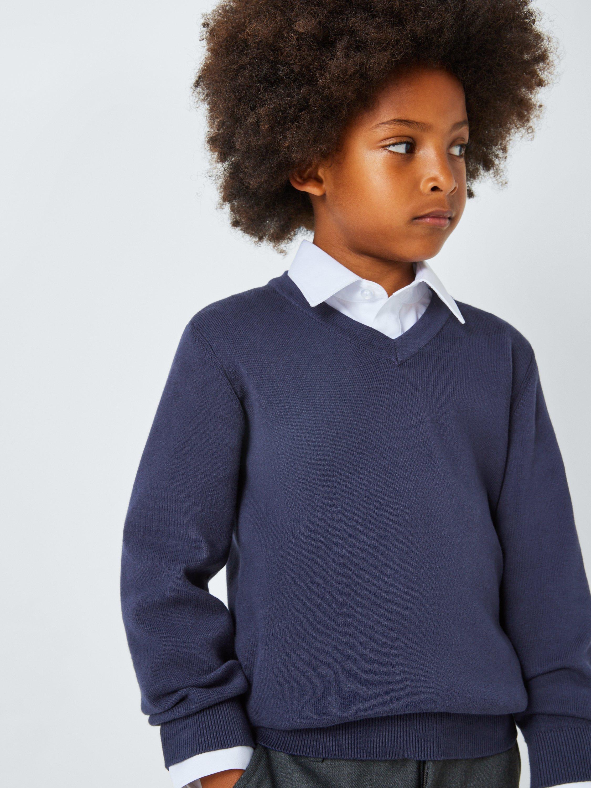 Product image 7 of 8, which shows John Lewis ANYDAY Unisex V-Neck School Jumpers, Pack of 2, Navy, 3 years