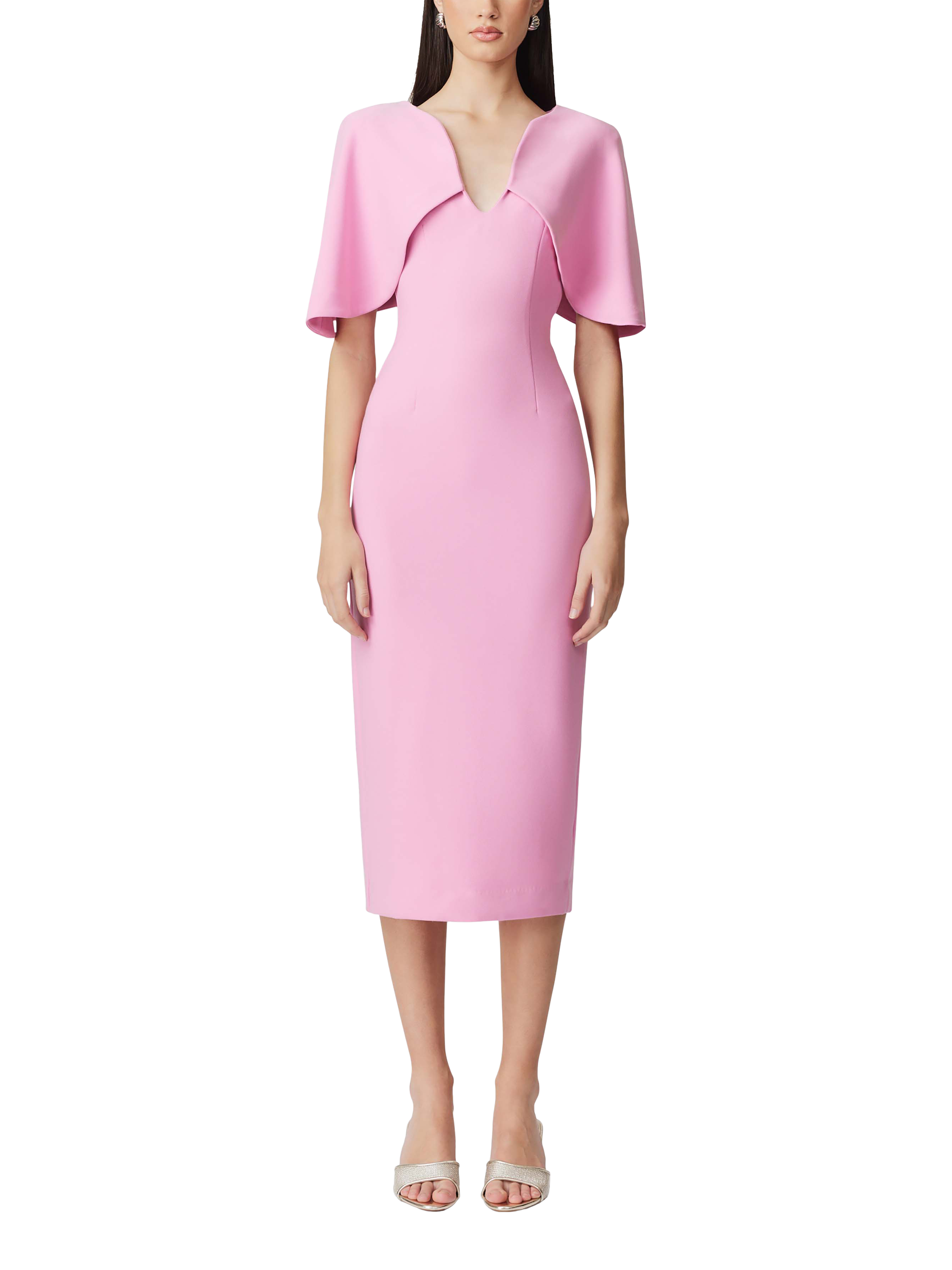 Product image 1 of 6, which shows Elliatt Gia Cape Midi Dress, Pink, S