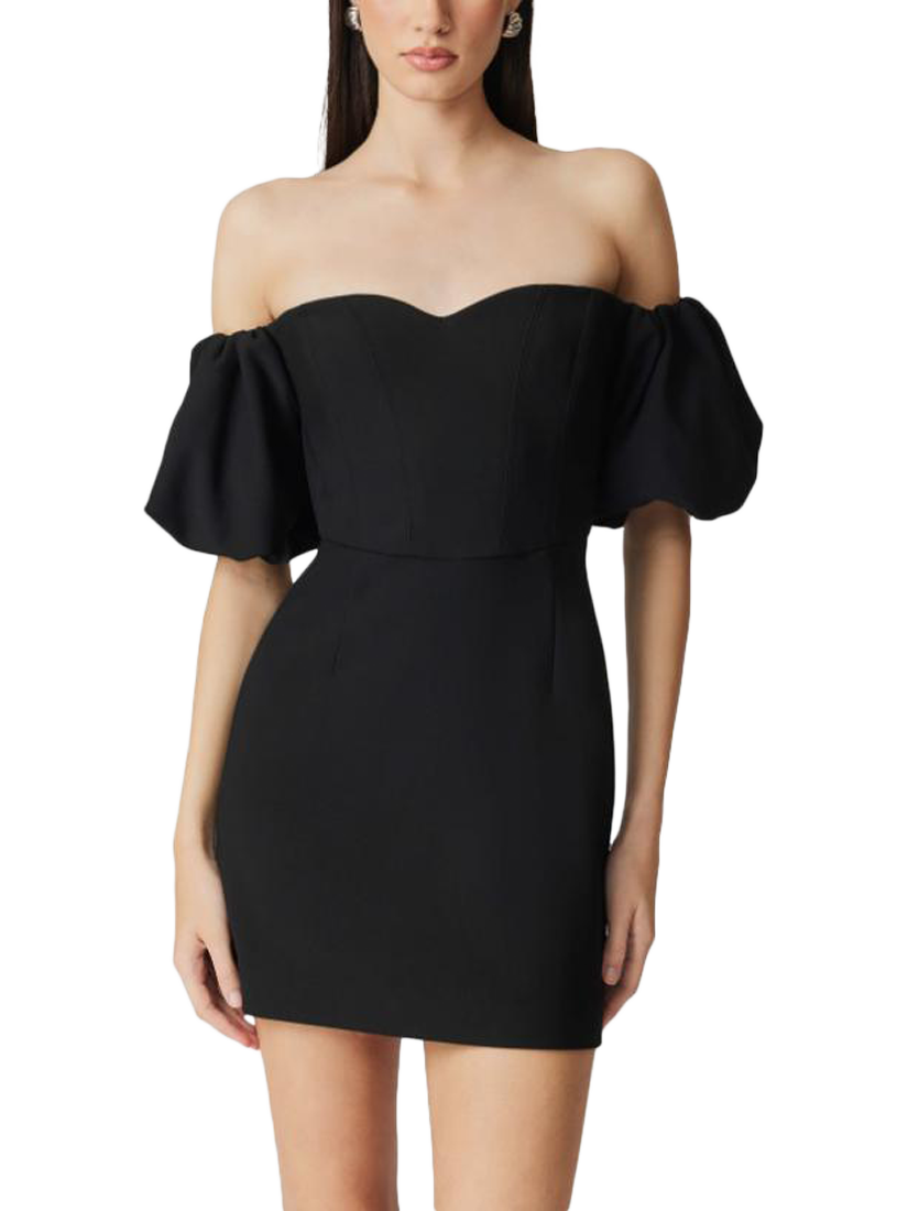 Product image 6 of 6, which shows Elliatt Gia Off Shoulder Puffball Mini Dress, Black, XL