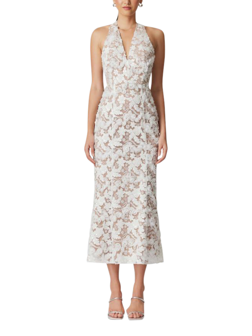 Product image 1 of 6, which shows Elliatt Vonni 3D Floral Mesh Dress, White, XS
