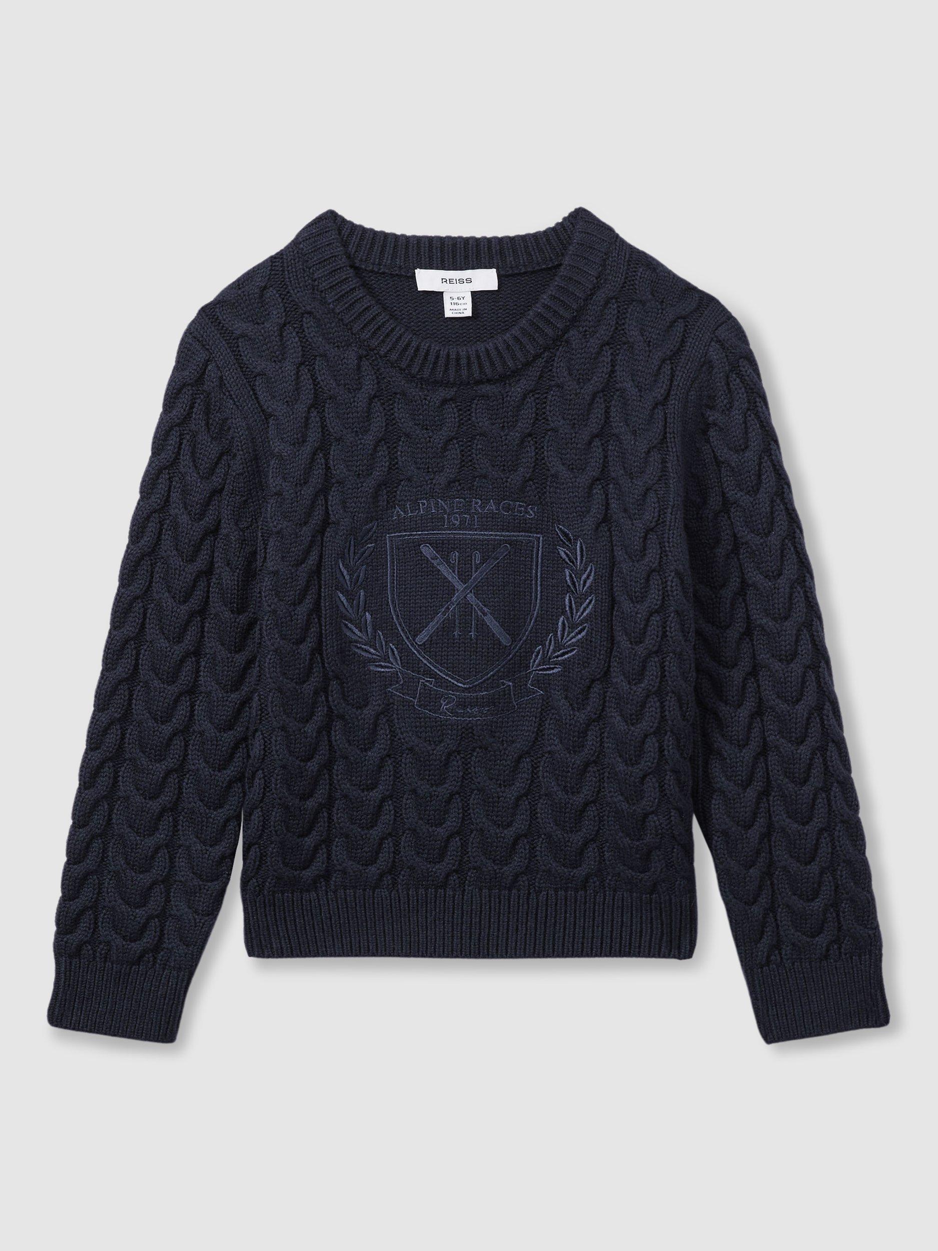 Product image 2 of 4, which shows Reiss Kids' Victor Cable Knit Jumper, Navy, 4-5 years
