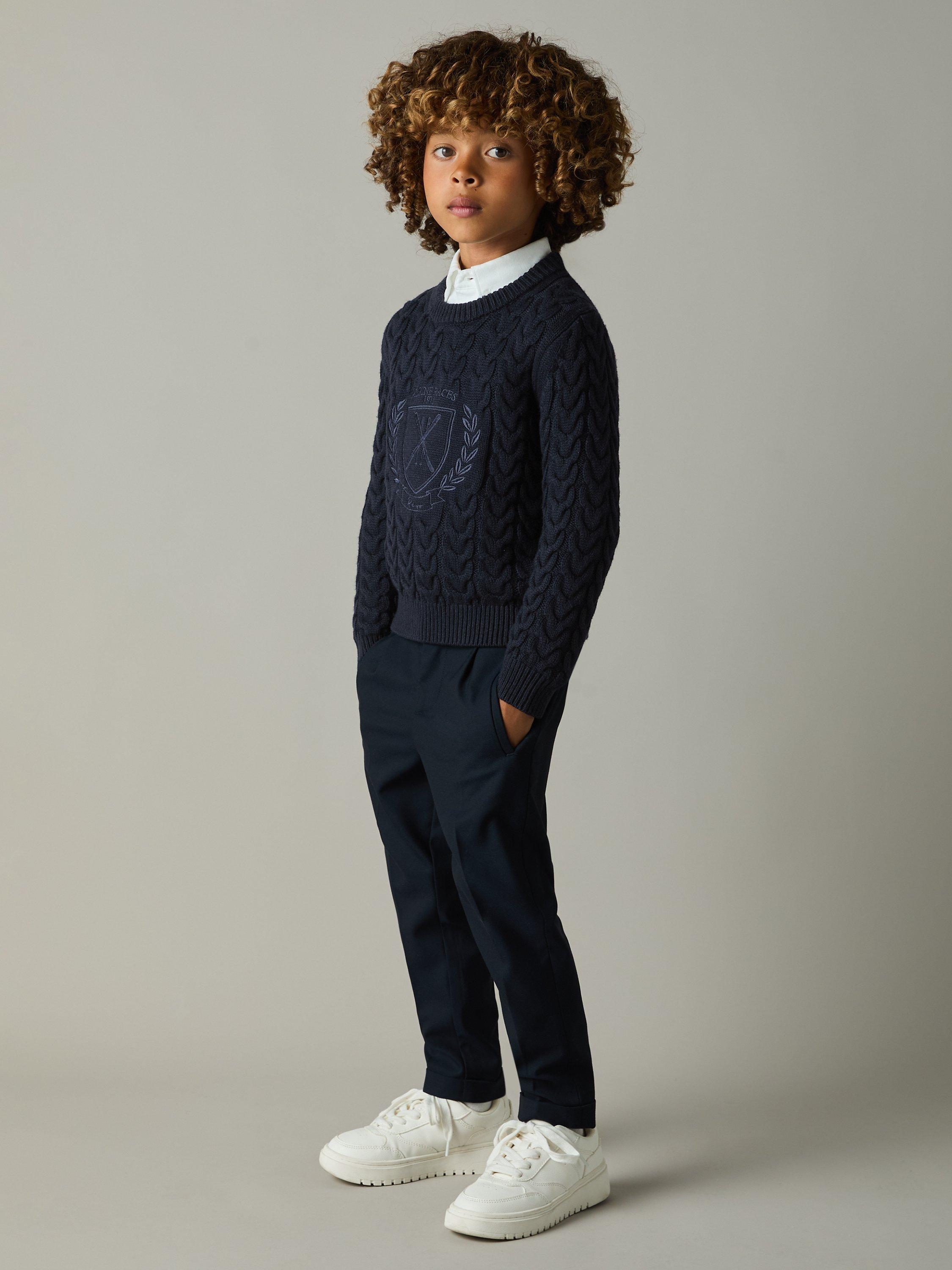 Product image 3 of 4, which shows Reiss Kids' Victor Cable Knit Jumper, Navy, 4-5 years