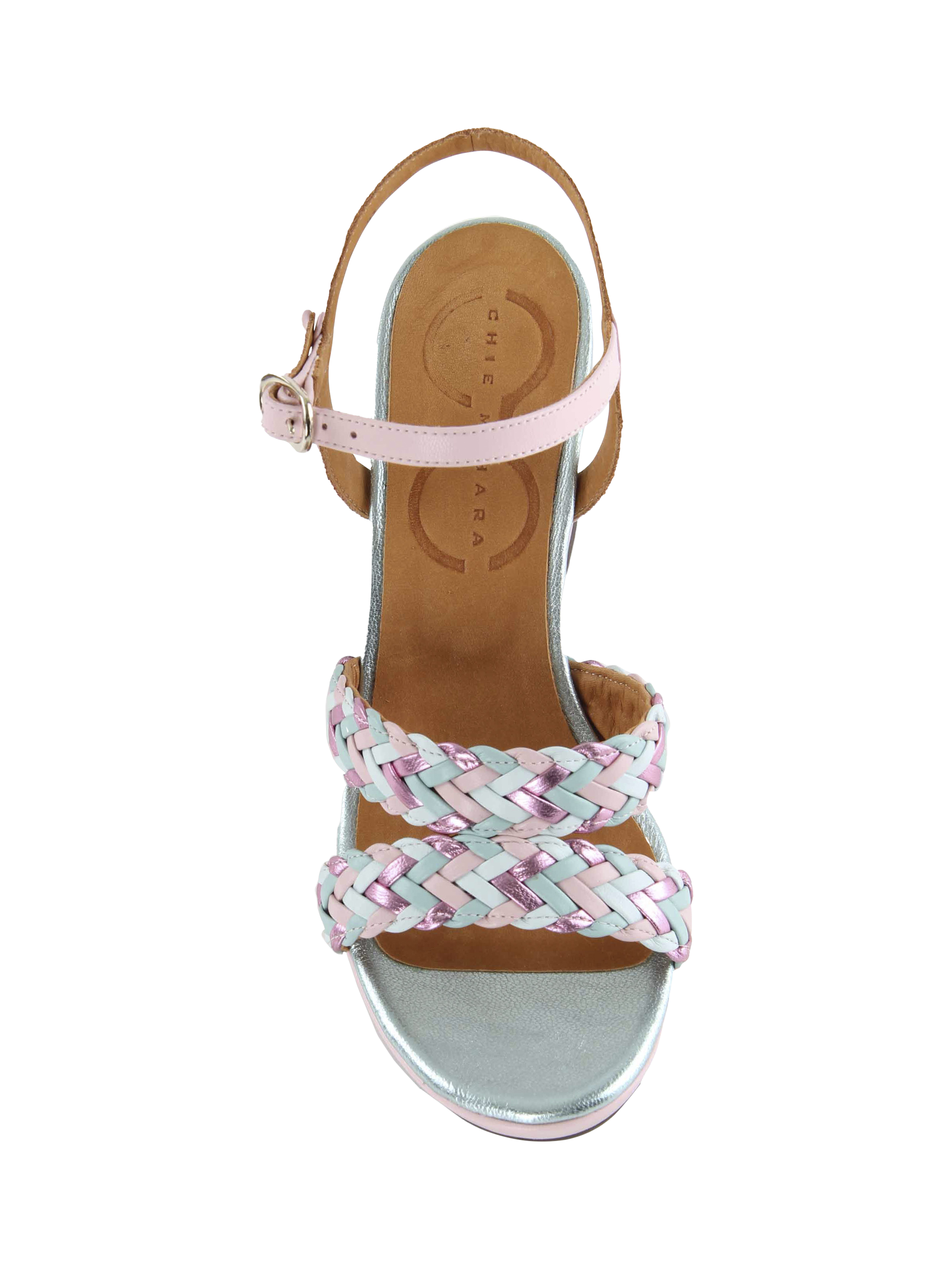 Product image 3 of 3, which shows Chie Mihara Kecife Woven Strappy Leather Sandals, Pink/Multi, 5
