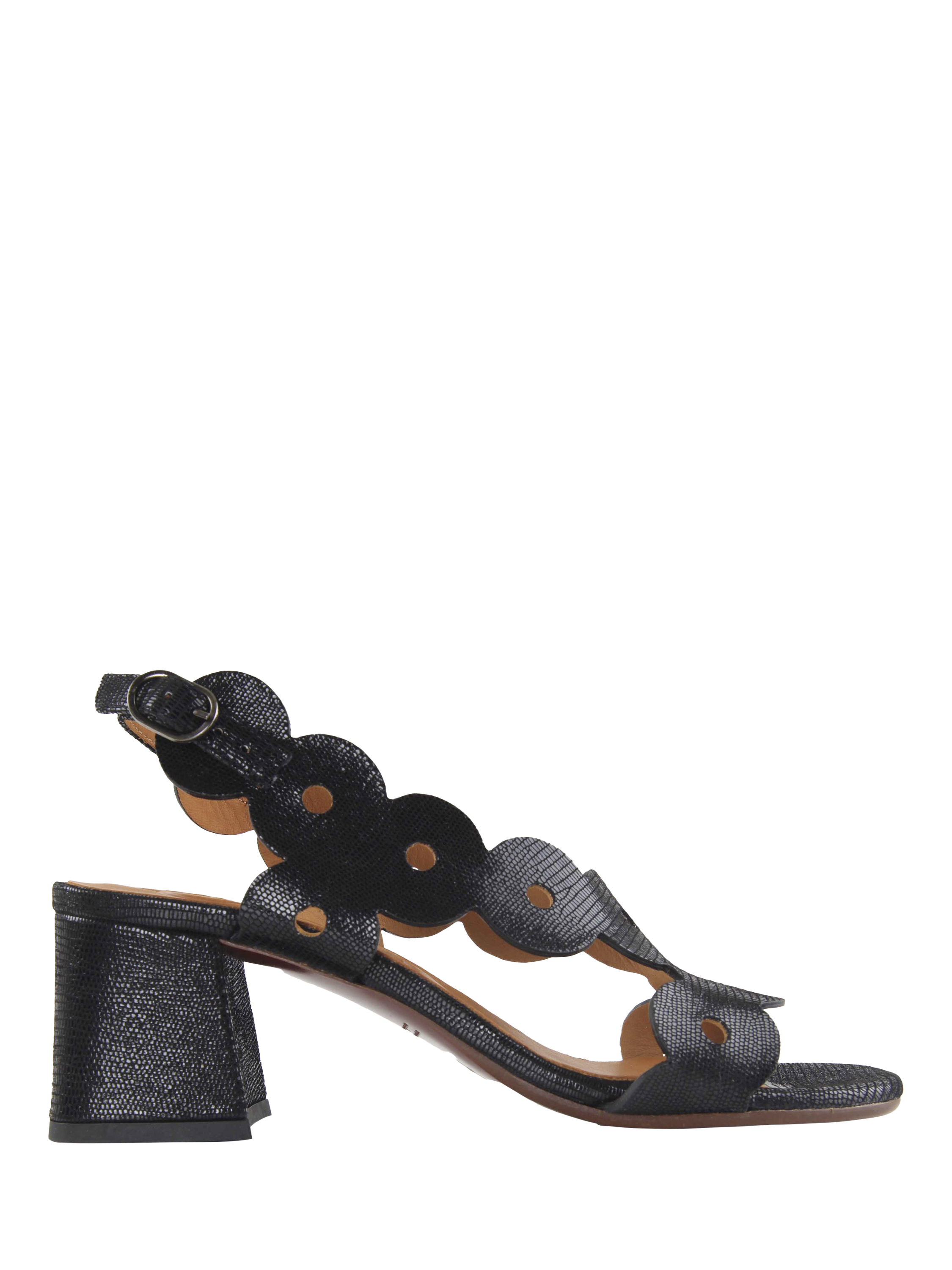 Product image 1 of 4, which shows Chie Mihara Leide Croc Leather Sandals, Black, 5.5