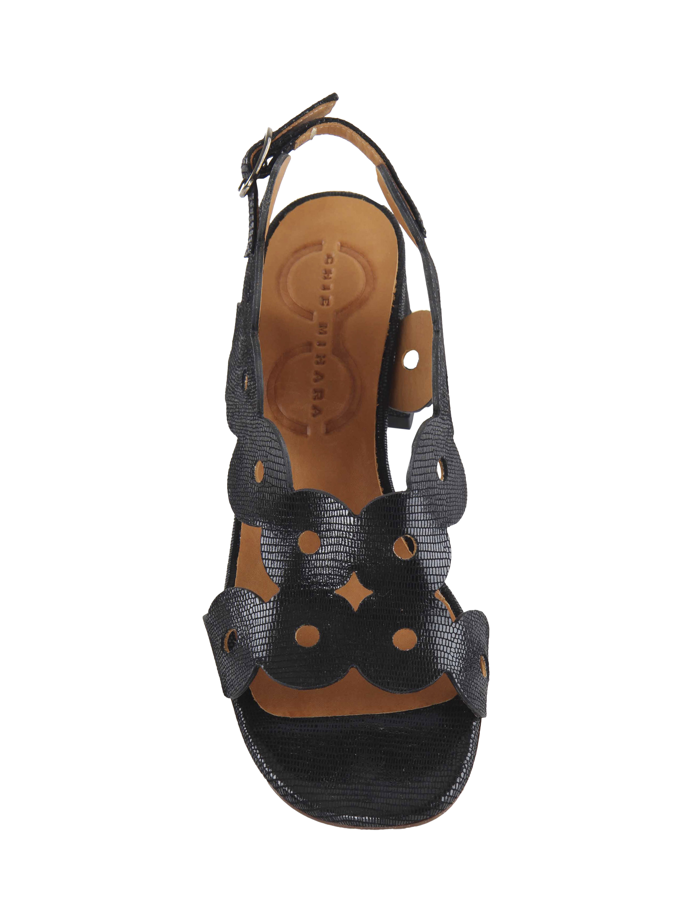 Product image 3 of 4, which shows Chie Mihara Leide Croc Leather Sandals, Black, 5.5