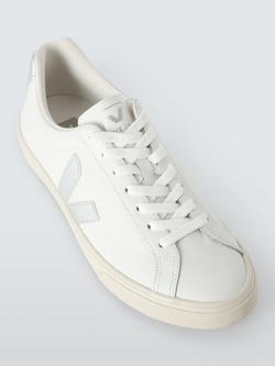 VEJA Esplar Leather Trainers, White/Silver - view 2, White/Silver