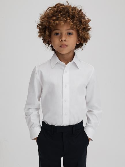 Reiss Kids' Remote Cotton Long Sleeve Shirt, White, White