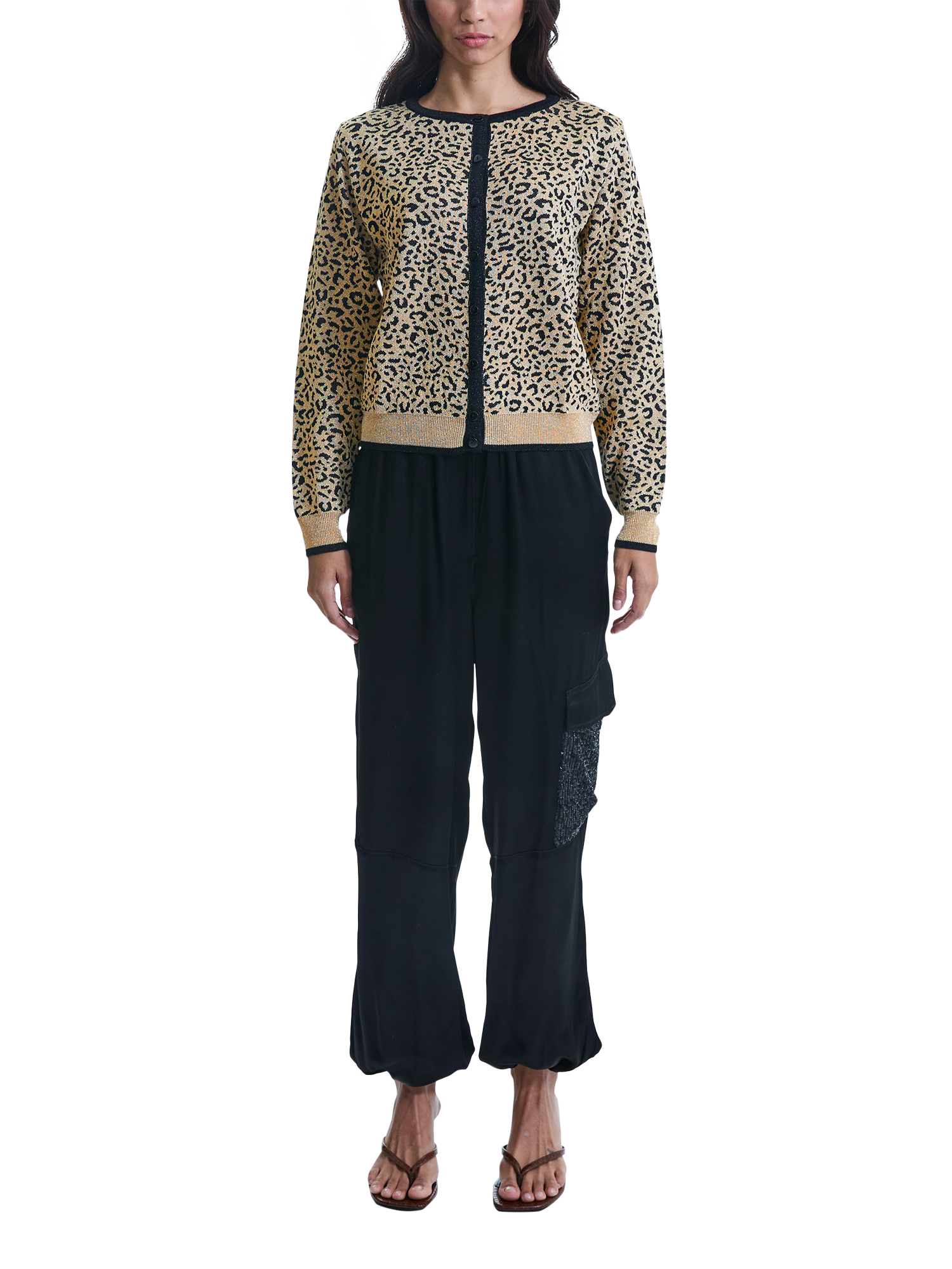 Product image 1 of 2, which shows James Lakeland Leopard Cardigan, Black/Gold, 8