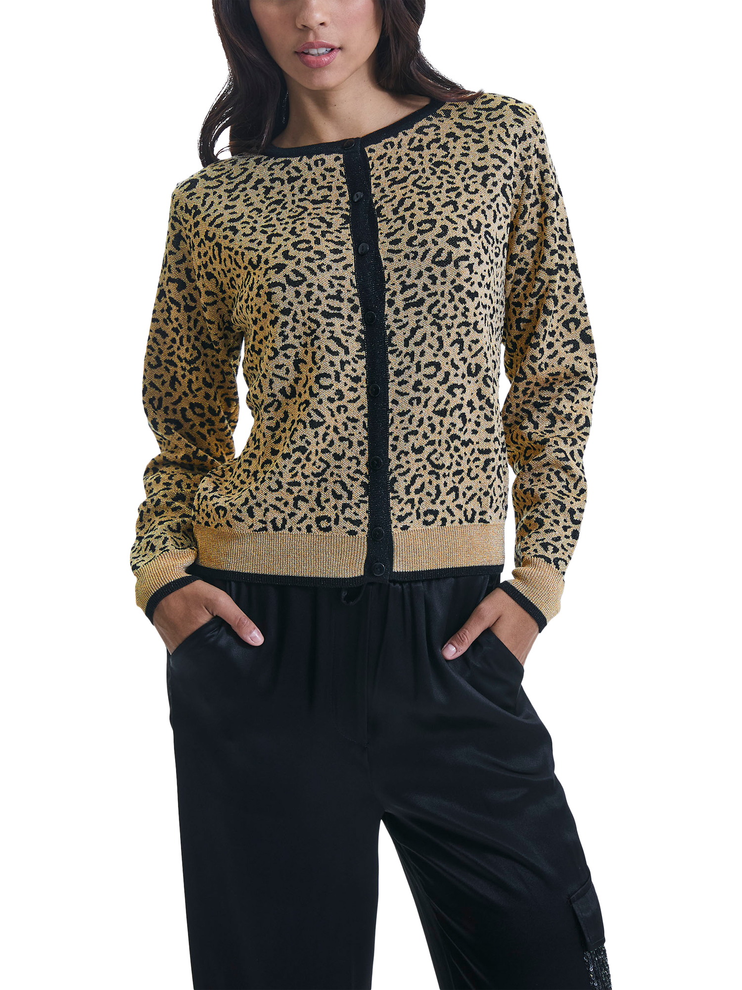 Product image 2 of 2, which shows James Lakeland Leopard Cardigan, Black/Gold, 8