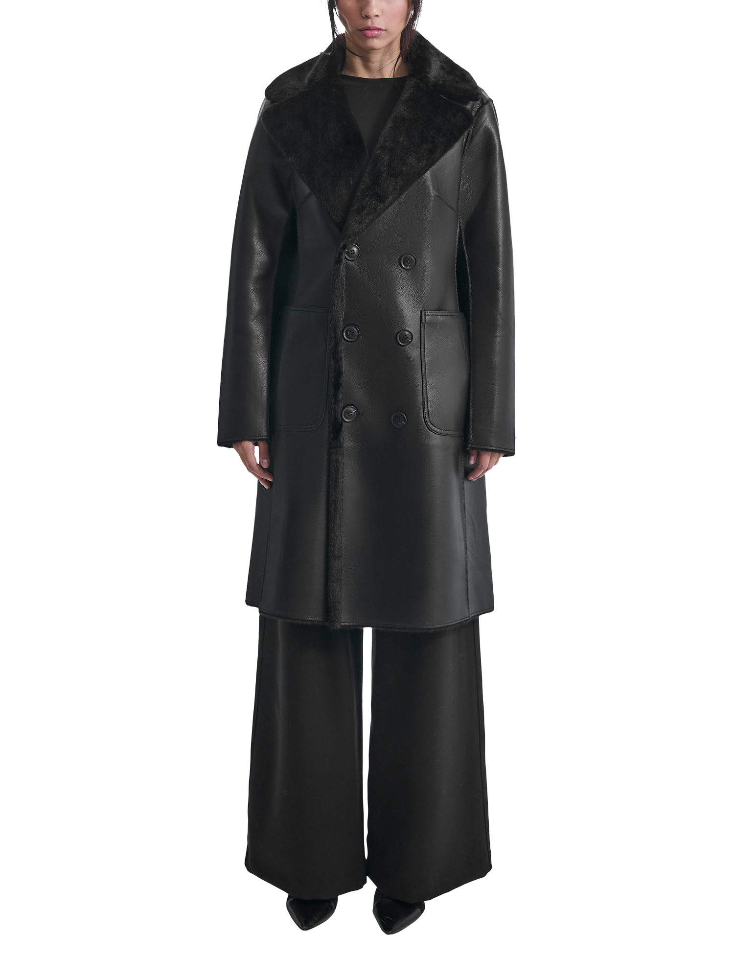 Product image 1 of 5, which shows James Lakeland Reversible Faux Leather Fur Coat, Black, 8