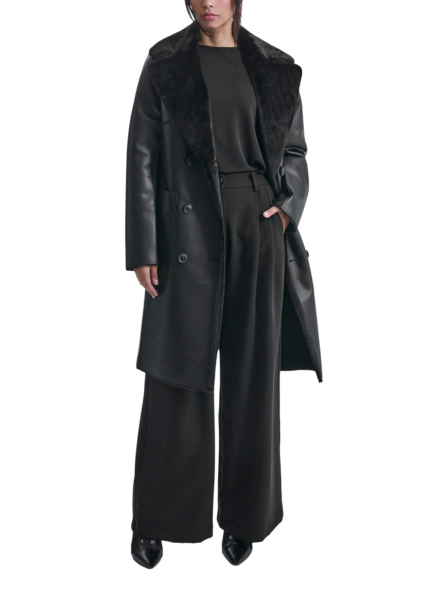 Product image 4 of 5, which shows James Lakeland Reversible Faux Leather Fur Coat, Black, 8