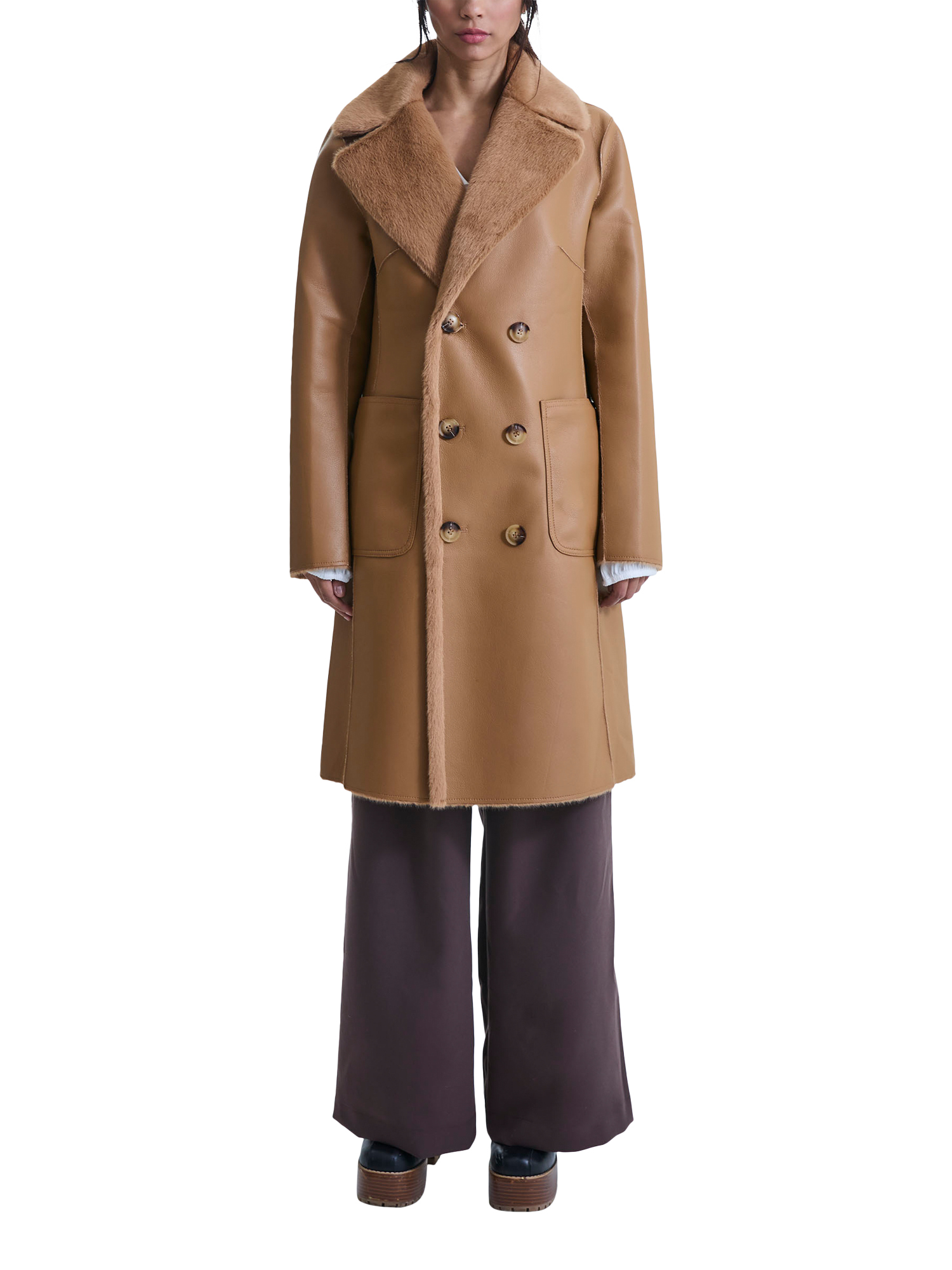 Product image 1 of 6, which shows James Lakeland Reversible Faux Leather Fur Coat, Brown, 8