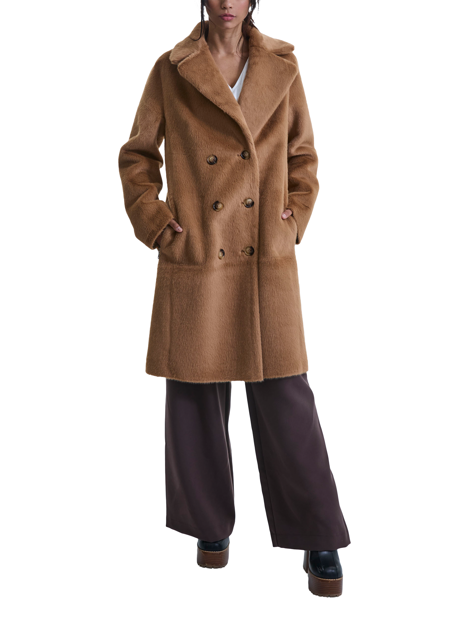 Product image 3 of 6, which shows James Lakeland Reversible Faux Leather Fur Coat, Brown, 8