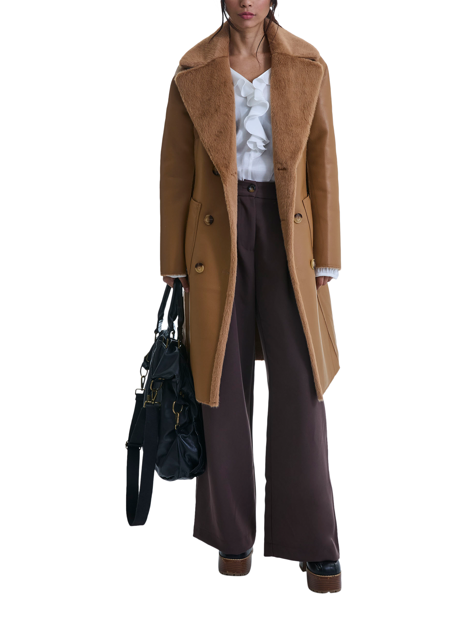 Product image 4 of 6, which shows James Lakeland Reversible Faux Leather Fur Coat, Brown, 8