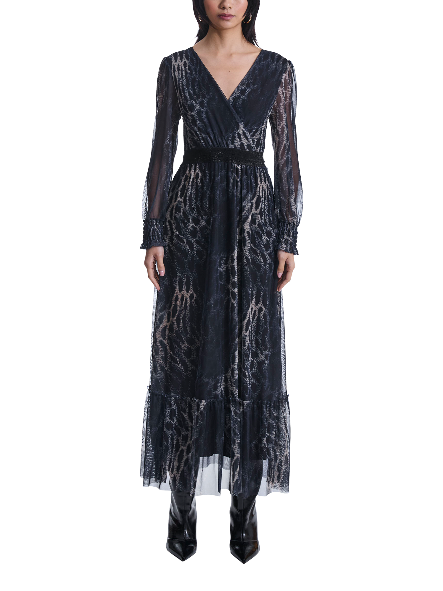 Product image 1 of 6, which shows James Lakeland Leopard Print Tulle Maxi Dress, Navy, 8
