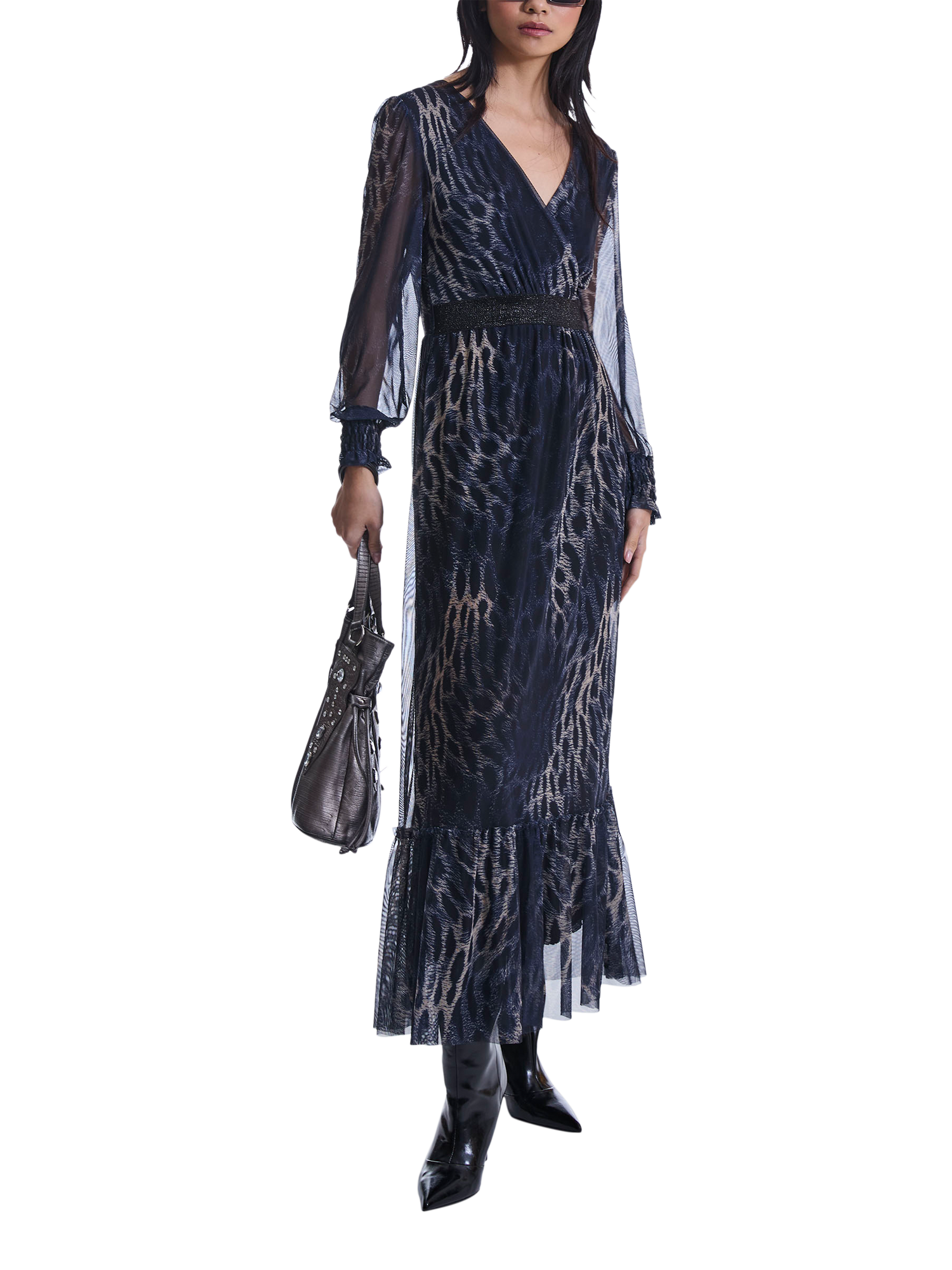 Product image 5 of 6, which shows James Lakeland Leopard Print Tulle Maxi Dress, Navy, 8