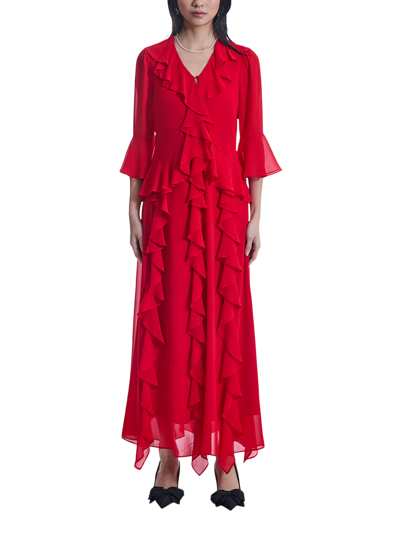 Product image 1 of 5, which shows James Lakeland V-Neck Ruffle Dress, Red, 8