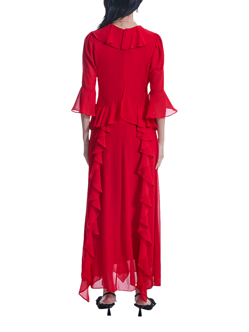 Product image 2 of 5, which shows James Lakeland V-Neck Ruffle Dress, Red, 8