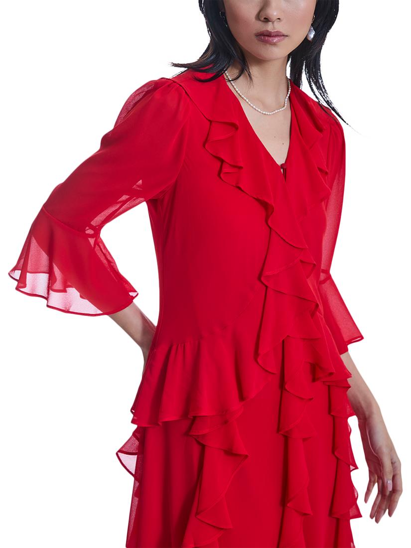 Product image 3 of 5, which shows James Lakeland V-Neck Ruffle Dress, Red, 8