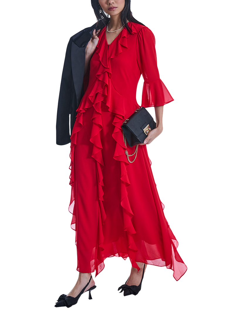 Product image 4 of 5, which shows James Lakeland V-Neck Ruffle Dress, Red, 8