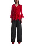 James Lakeland V-Neck Ruffle Top, Red