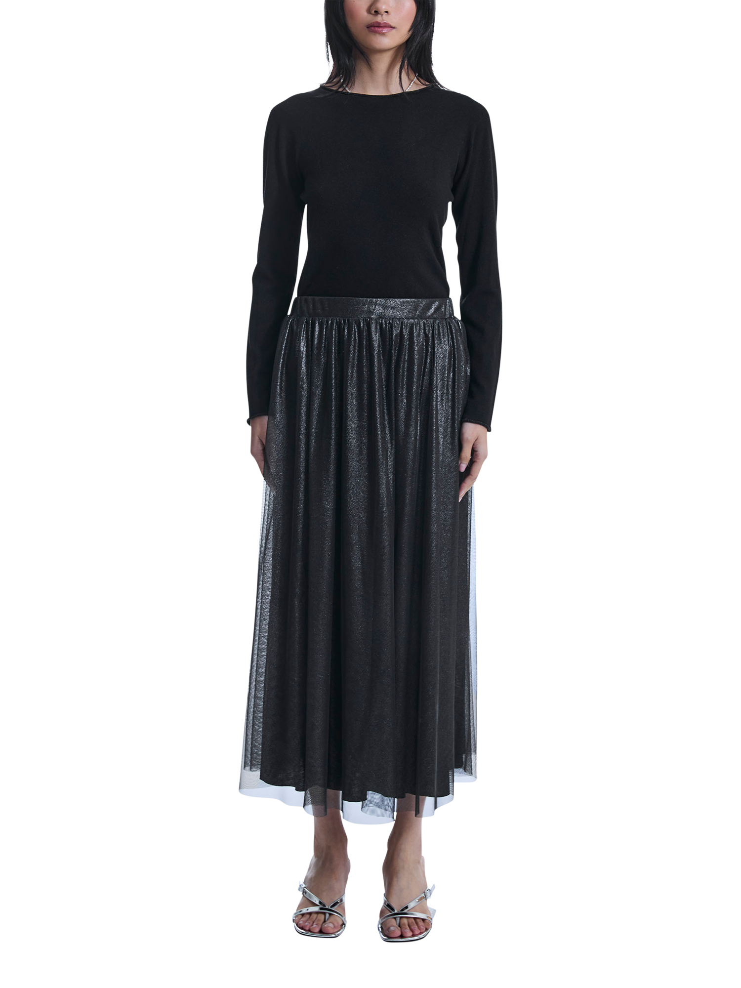Product image 1 of 7, which shows James Lakeland Laminate Tulle Skirt, Silver, 8
