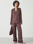 HUSH Angelina Satin Modal Pyjama Set, Coffee Brown