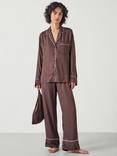 HUSH Angelina Satin Modal Pyjama Set, Coffee Brown