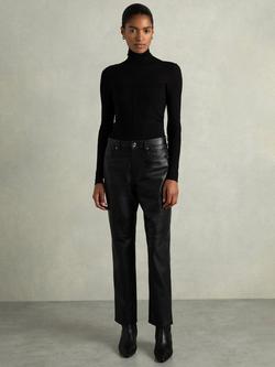 Reiss Verona Leather Trousers, Black